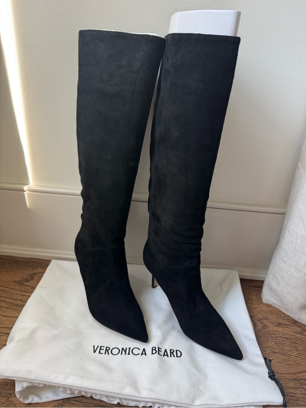 New without box size 7.5 Veronica Beard Black Suede Knee-High Pointed-Toe Boots